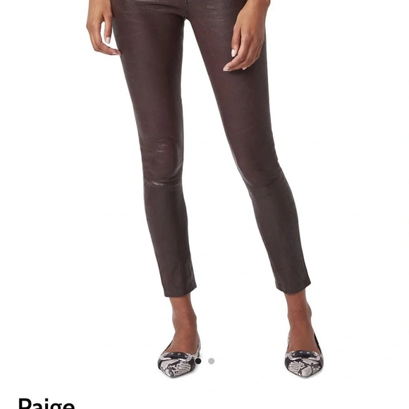 PAIGE Denim - Paige Verdugo Red Burgundy Ankle Leather Wax Ankle Jeans